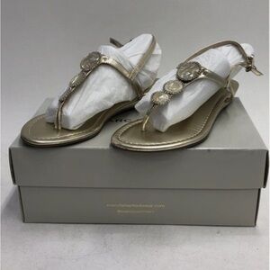 Marc Fisher Giver Gold Embellished T-Strap Thong Sandals Women's